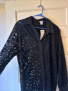 Chico's Black Lace Button-Down Shirt